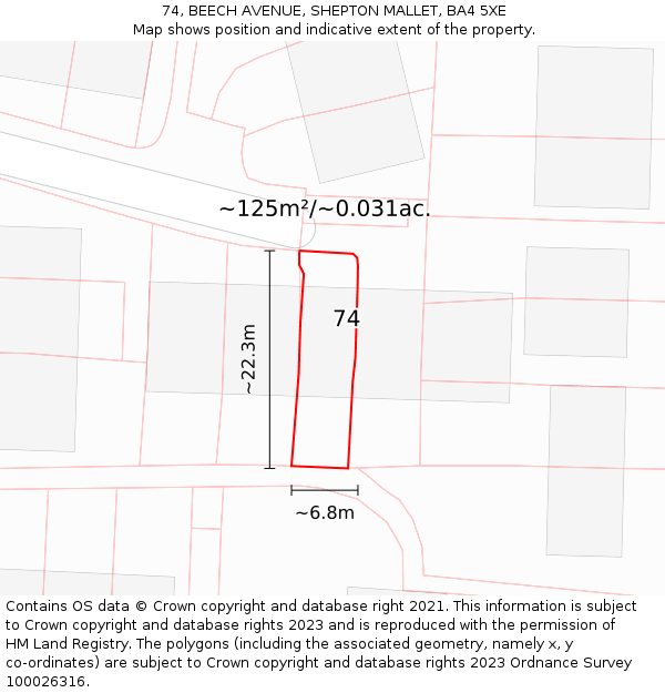 74, BEECH AVENUE, SHEPTON MALLET, BA4 5XE: Plot and title map