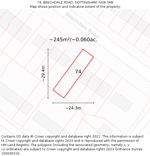 74, BEECHDALE ROAD, NOTTINGHAM, NG8 3AB: Plot and title map