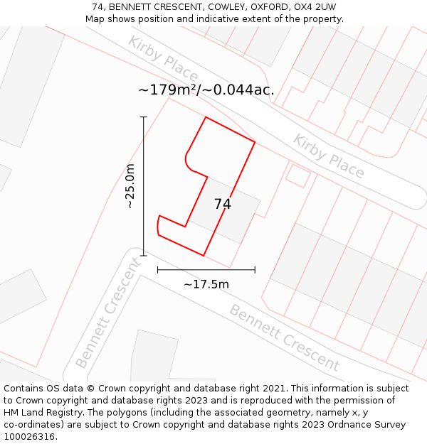 74, BENNETT CRESCENT, COWLEY, OXFORD, OX4 2UW: Plot and title map