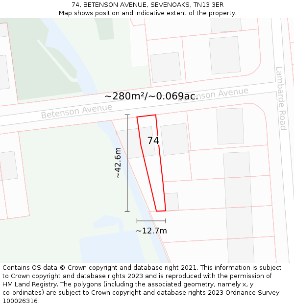 74, BETENSON AVENUE, SEVENOAKS, TN13 3ER: Plot and title map