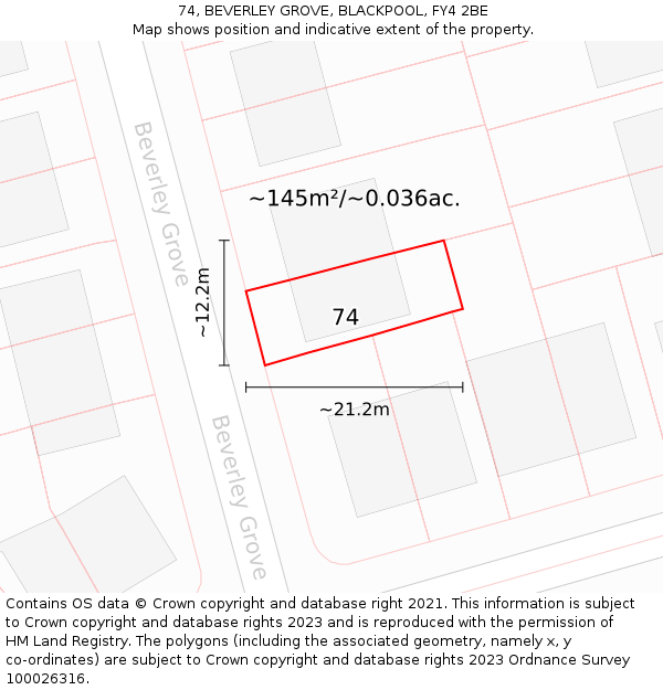 74, BEVERLEY GROVE, BLACKPOOL, FY4 2BE: Plot and title map