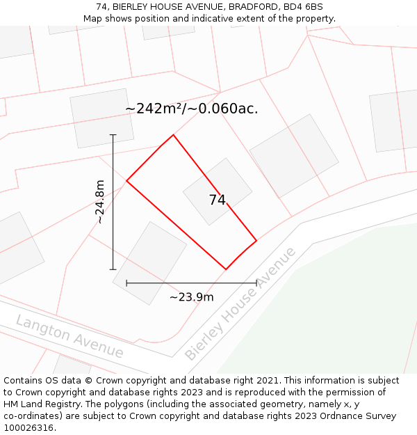 74, BIERLEY HOUSE AVENUE, BRADFORD, BD4 6BS: Plot and title map