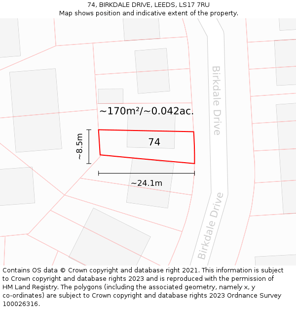 74, BIRKDALE DRIVE, LEEDS, LS17 7RU: Plot and title map