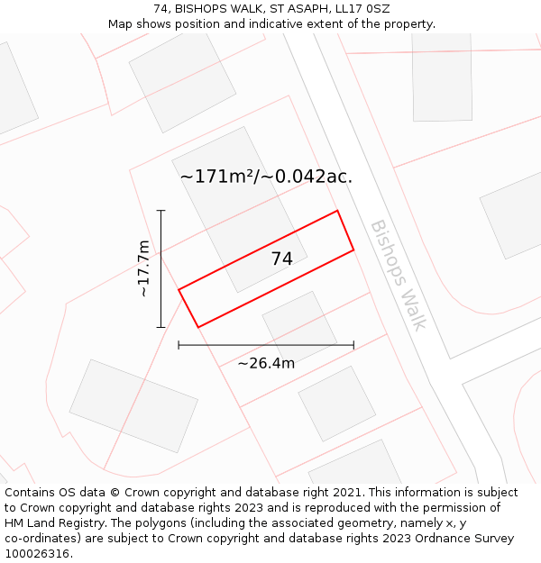 74, BISHOPS WALK, ST ASAPH, LL17 0SZ: Plot and title map