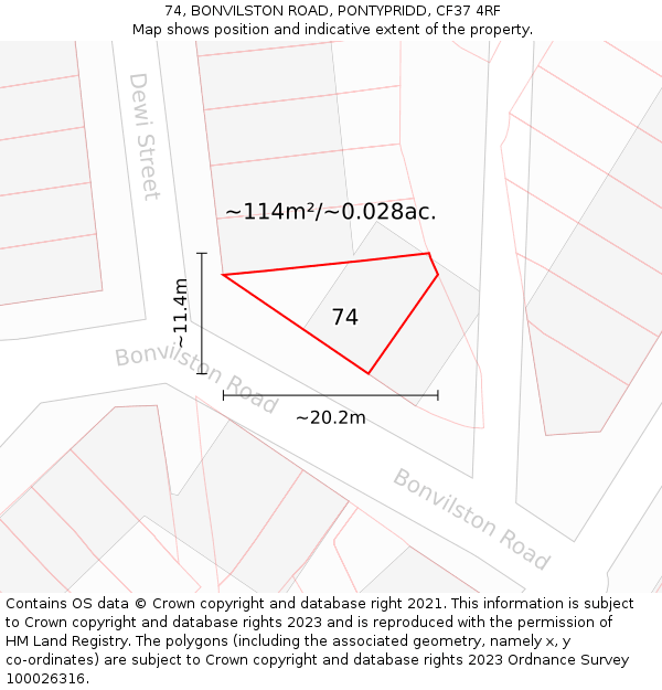 74, BONVILSTON ROAD, PONTYPRIDD, CF37 4RF: Plot and title map