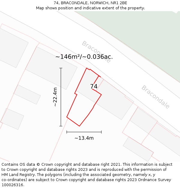 74, BRACONDALE, NORWICH, NR1 2BE: Plot and title map