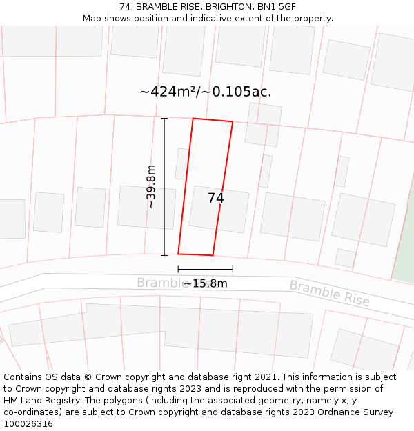 74, BRAMBLE RISE, BRIGHTON, BN1 5GF: Plot and title map