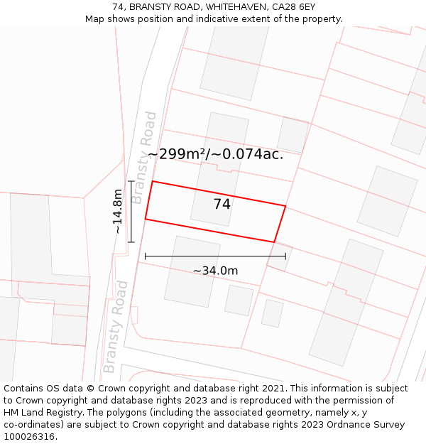 74, BRANSTY ROAD, WHITEHAVEN, CA28 6EY: Plot and title map