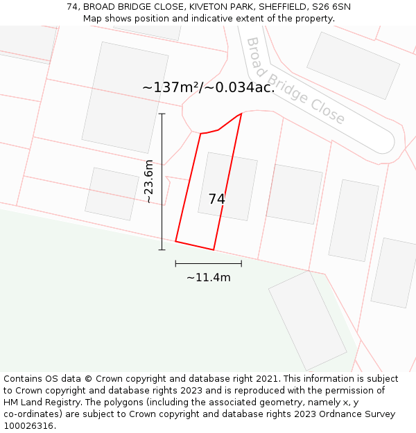 74, BROAD BRIDGE CLOSE, KIVETON PARK, SHEFFIELD, S26 6SN: Plot and title map