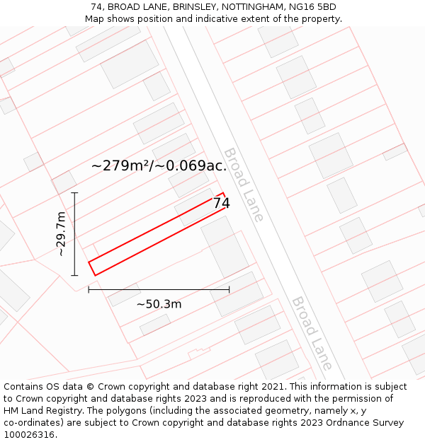 74, BROAD LANE, BRINSLEY, NOTTINGHAM, NG16 5BD: Plot and title map