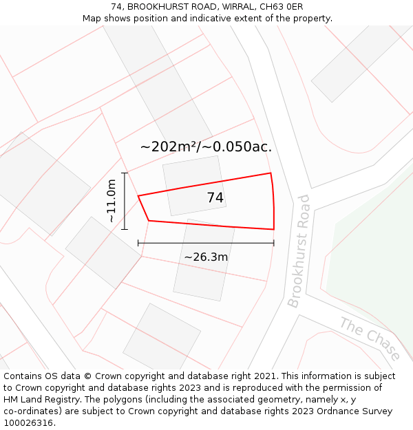 74, BROOKHURST ROAD, WIRRAL, CH63 0ER: Plot and title map
