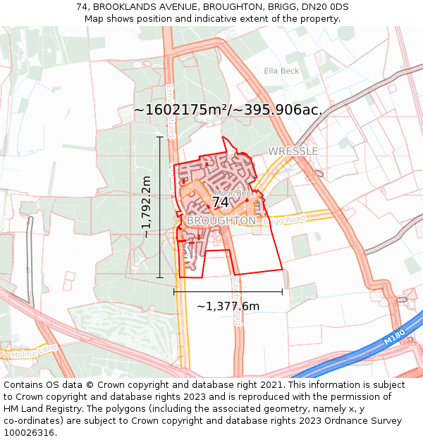74, BROOKLANDS AVENUE, BROUGHTON, BRIGG, DN20 0DS: Plot and title map