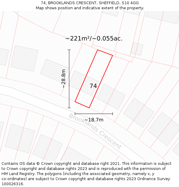 74, BROOKLANDS CRESCENT, SHEFFIELD, S10 4GG: Plot and title map