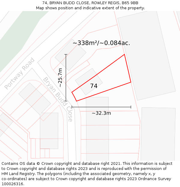 74, BRYAN BUDD CLOSE, ROWLEY REGIS, B65 9BB: Plot and title map