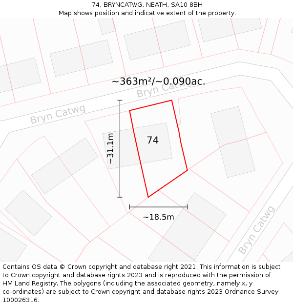 74, BRYNCATWG, NEATH, SA10 8BH: Plot and title map