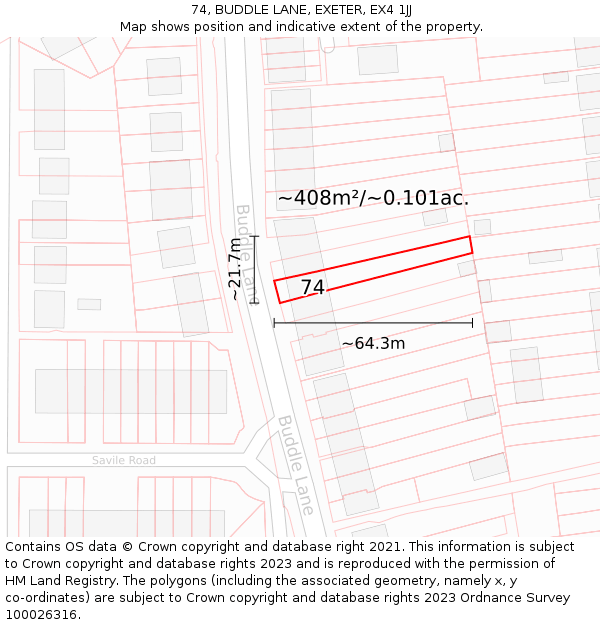 74, BUDDLE LANE, EXETER, EX4 1JJ: Plot and title map