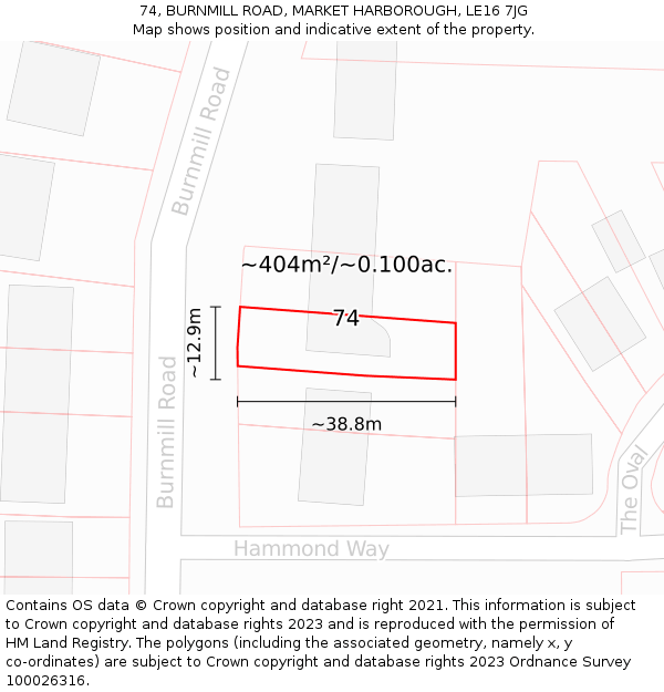 74, BURNMILL ROAD, MARKET HARBOROUGH, LE16 7JG: Plot and title map