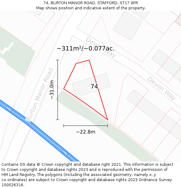 74, BURTON MANOR ROAD, STAFFORD, ST17 9PR: Plot and title map