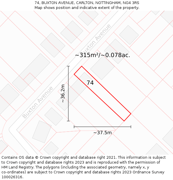 74, BUXTON AVENUE, CARLTON, NOTTINGHAM, NG4 3RS: Plot and title map