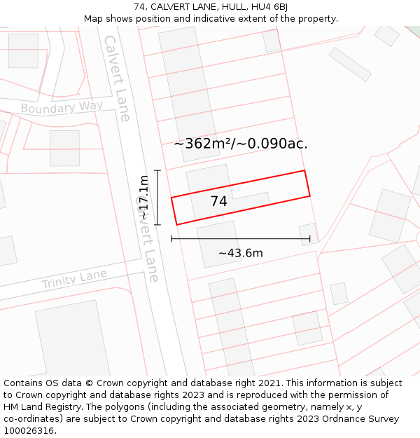 74, CALVERT LANE, HULL, HU4 6BJ: Plot and title map