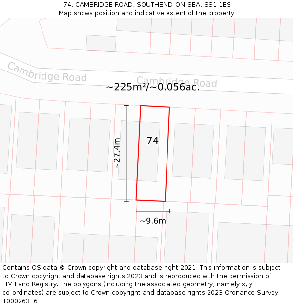74, CAMBRIDGE ROAD, SOUTHEND-ON-SEA, SS1 1ES: Plot and title map