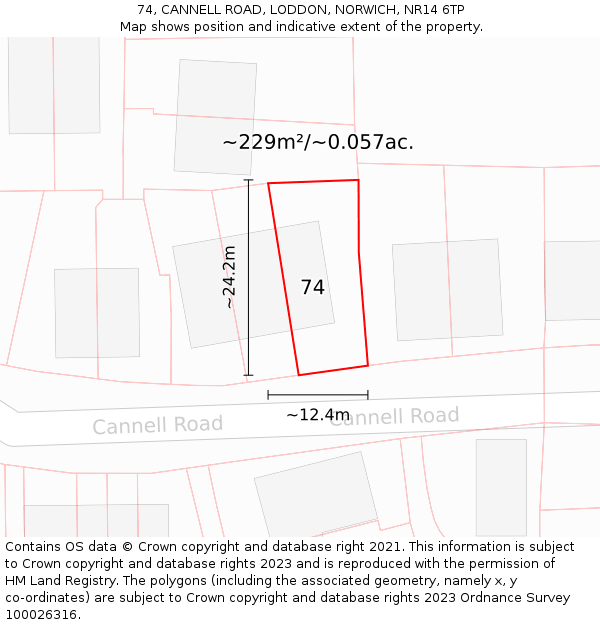 74, CANNELL ROAD, LODDON, NORWICH, NR14 6TP: Plot and title map