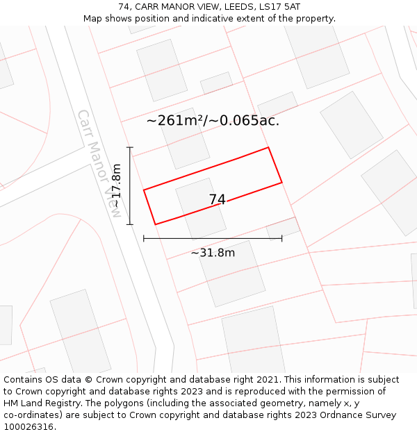 74, CARR MANOR VIEW, LEEDS, LS17 5AT: Plot and title map