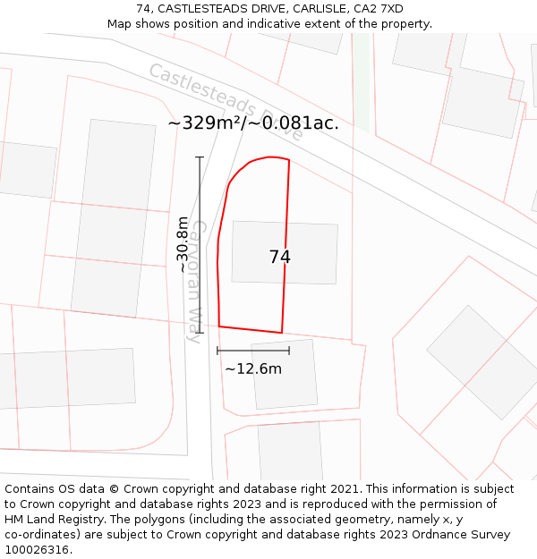 74, CASTLESTEADS DRIVE, CARLISLE, CA2 7XD: Plot and title map
