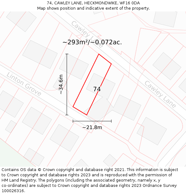 74, CAWLEY LANE, HECKMONDWIKE, WF16 0DA: Plot and title map