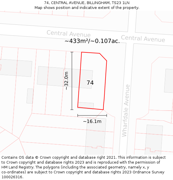 74, CENTRAL AVENUE, BILLINGHAM, TS23 1LN: Plot and title map