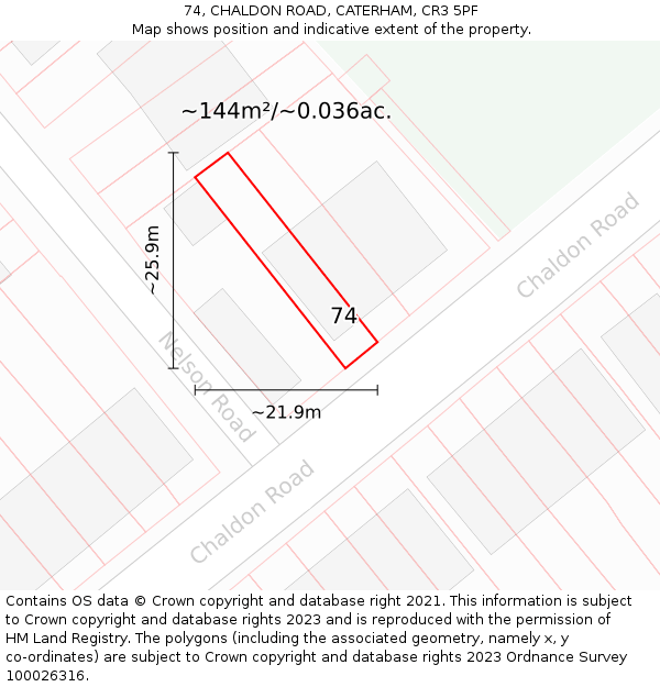 74, CHALDON ROAD, CATERHAM, CR3 5PF: Plot and title map