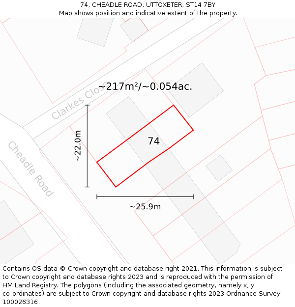 74, CHEADLE ROAD, UTTOXETER, ST14 7BY: Plot and title map