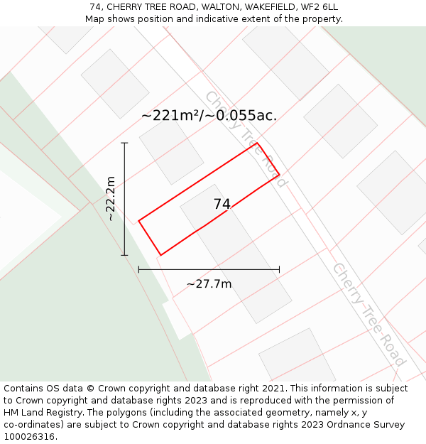 74, CHERRY TREE ROAD, WALTON, WAKEFIELD, WF2 6LL: Plot and title map