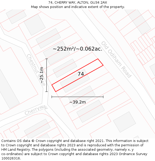 74, CHERRY WAY, ALTON, GU34 2AX: Plot and title map