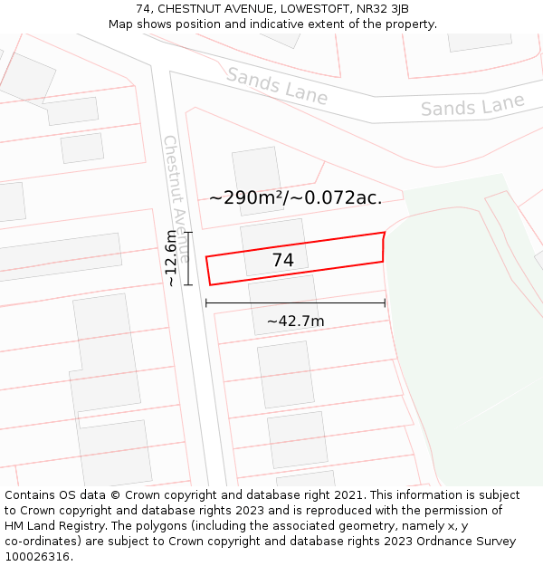 74, CHESTNUT AVENUE, LOWESTOFT, NR32 3JB: Plot and title map