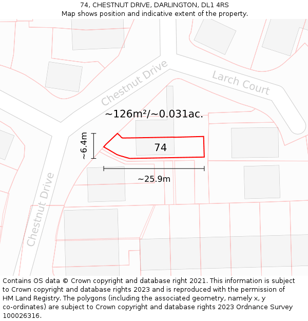 74, CHESTNUT DRIVE, DARLINGTON, DL1 4RS: Plot and title map