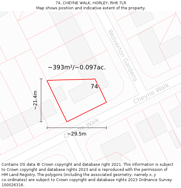 74, CHEYNE WALK, HORLEY, RH6 7LR: Plot and title map