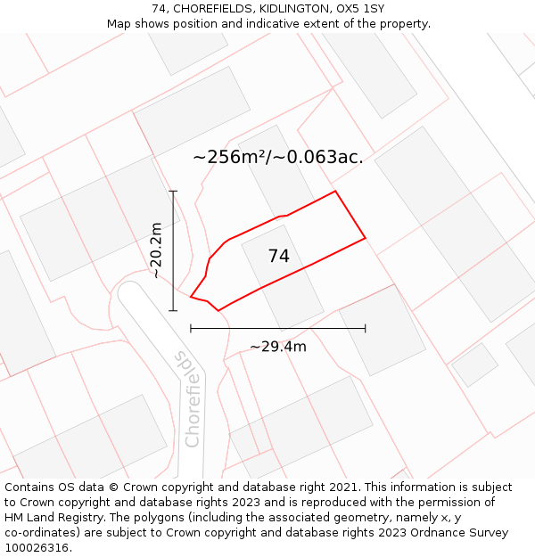 74, CHOREFIELDS, KIDLINGTON, OX5 1SY: Plot and title map