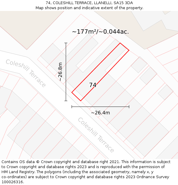 74, COLESHILL TERRACE, LLANELLI, SA15 3DA: Plot and title map