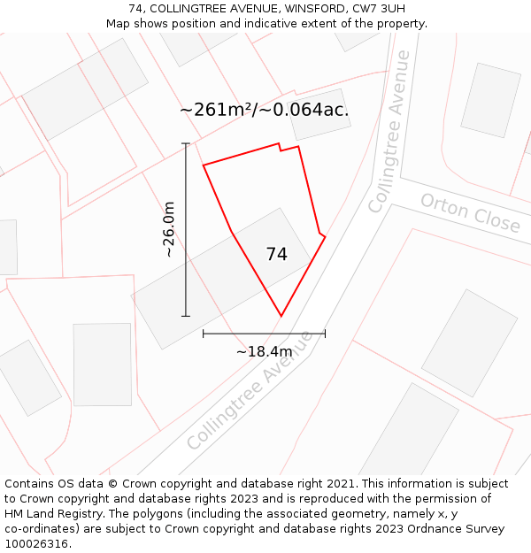 74, COLLINGTREE AVENUE, WINSFORD, CW7 3UH: Plot and title map