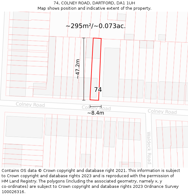 74, COLNEY ROAD, DARTFORD, DA1 1UH: Plot and title map