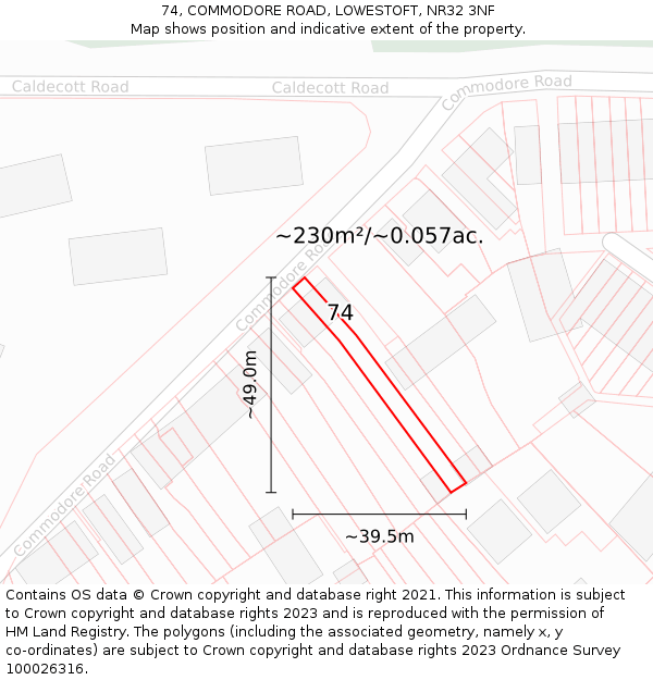 74, COMMODORE ROAD, LOWESTOFT, NR32 3NF: Plot and title map