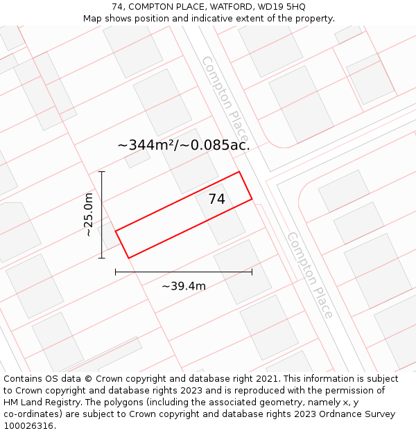 74, COMPTON PLACE, WATFORD, WD19 5HQ: Plot and title map