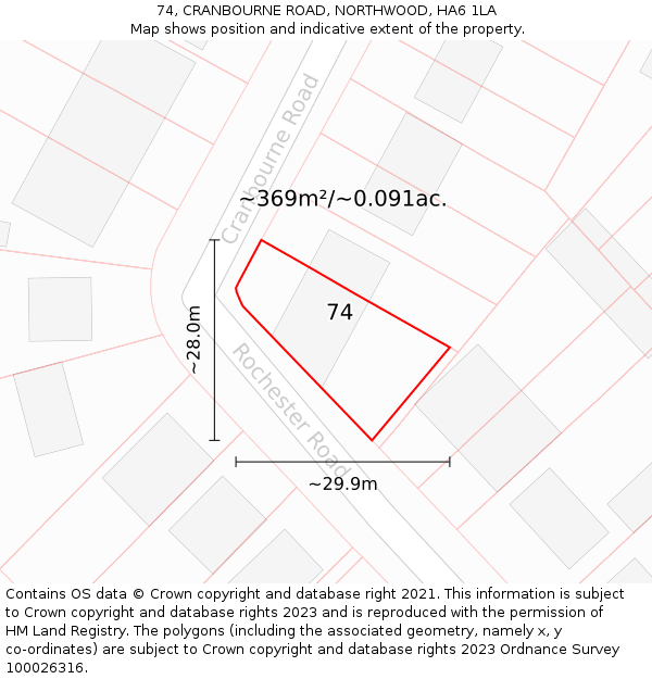 74, CRANBOURNE ROAD, NORTHWOOD, HA6 1LA: Plot and title map