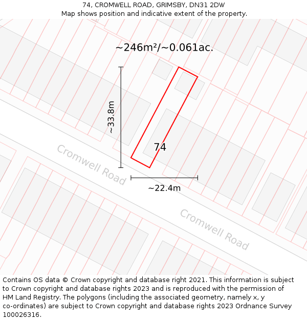 74, CROMWELL ROAD, GRIMSBY, DN31 2DW: Plot and title map