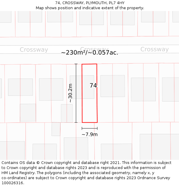 74, CROSSWAY, PLYMOUTH, PL7 4HY: Plot and title map