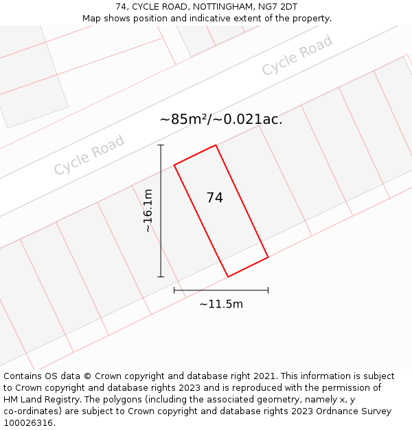 74, CYCLE ROAD, NOTTINGHAM, NG7 2DT: Plot and title map