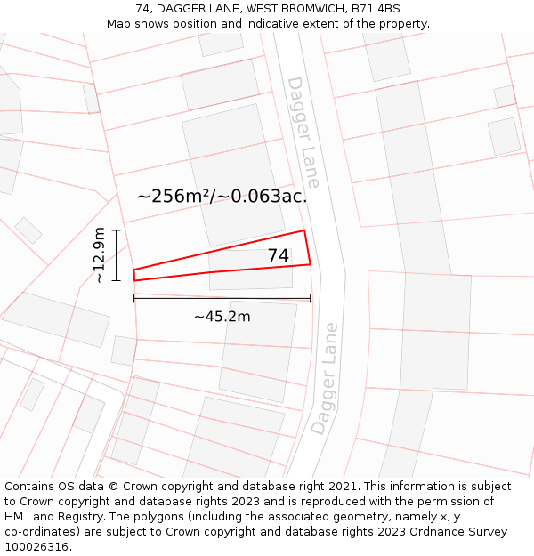 74, DAGGER LANE, WEST BROMWICH, B71 4BS: Plot and title map