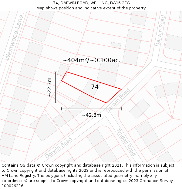 74, DARWIN ROAD, WELLING, DA16 2EG: Plot and title map