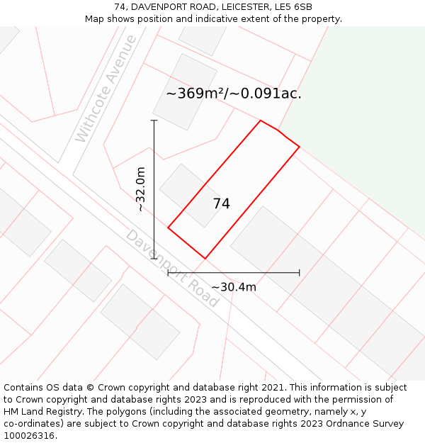 74, DAVENPORT ROAD, LEICESTER, LE5 6SB: Plot and title map